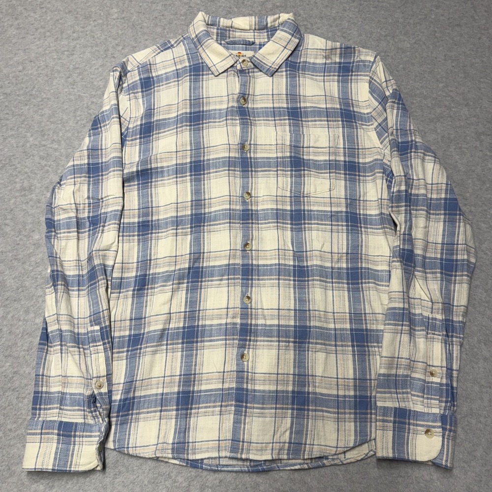 Marine Layer Shirt Mens Small Blue Plaid Cotton Stretch Long Sleeve Button Up